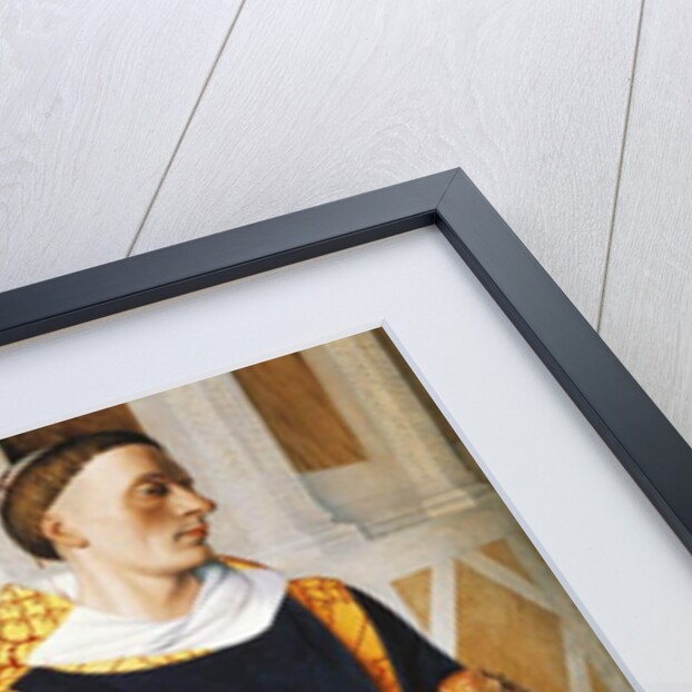 Left hand panel of the Melun Diptych: Etienne Chevalier with his patron saint St Stephen, 1452 by Jean Fouquet