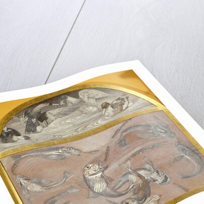 Diptych with fish and ducks in pond by Edoardo Gioja