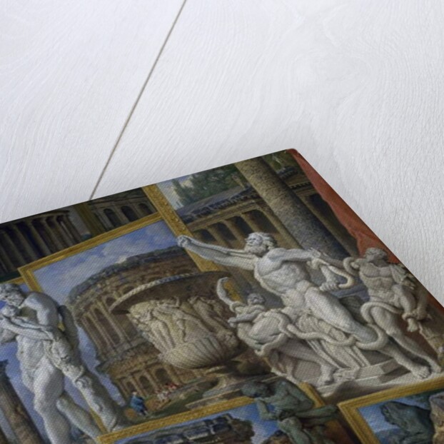 Silenus bearing the child Dionysus, the Borghese Vase, and the Laocoon Group by Giovanni Paolo Pannini or Panini