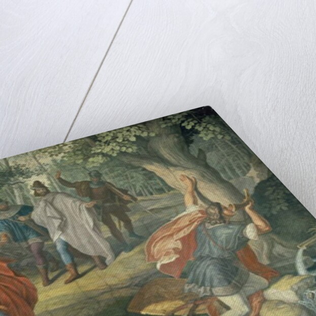 Hagen killing Siegfried at fountain, Hall of Nibelungens, 1831-1867 by Julius Schnorr von Carolsfeld