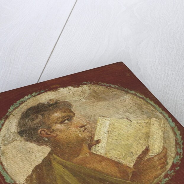 Portrait of a young man holding a papyrus scroll, 55-79 AD by Roman