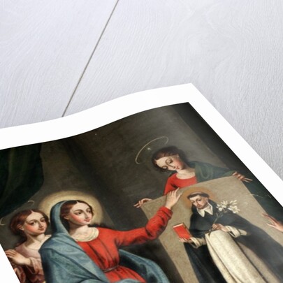 A saint presenting a portrait of Saint Dominic to the Virgin Mary by Spanish School