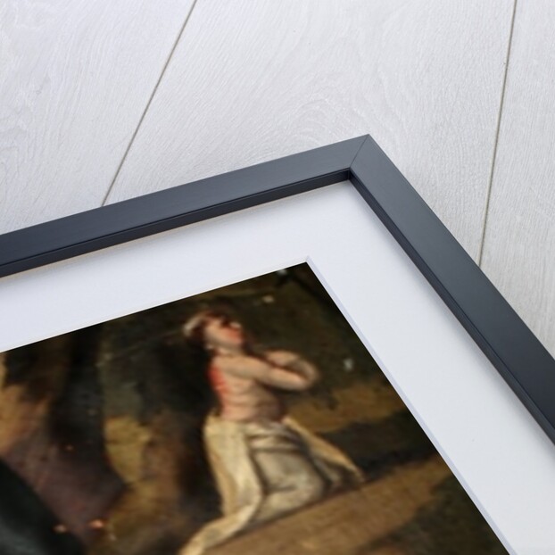 Detail showing the lily, staff and dog with torch, attributions of St. Dominic by Spanish School