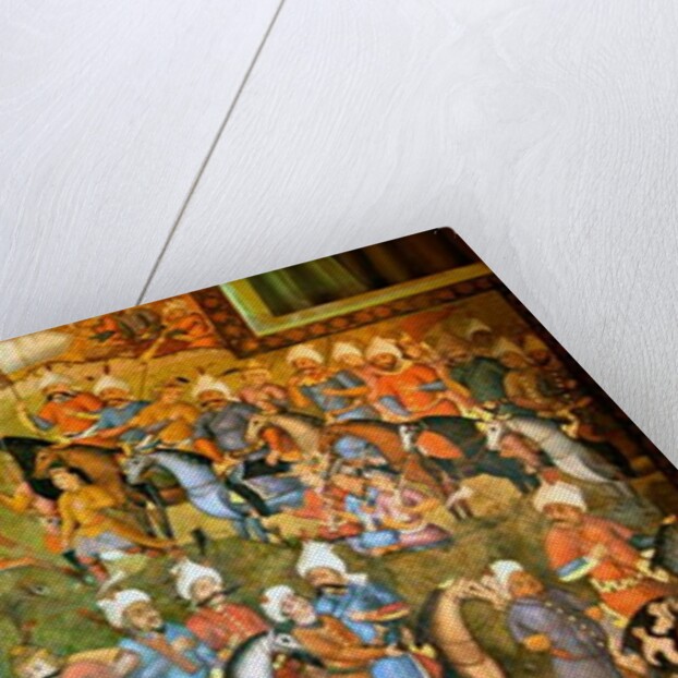 Battle of Taher-Abad or Battle of Merv with victory of Shah Ismail I over Muhammad Shaybani Khan, Reception Hall, Chehel Sotun, 1647 by Persian School