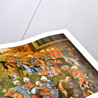 Battle of Taher-Abad or Battle of Merv with victory of Shah Ismail I over Muhammad Shaybani Khan, Reception Hall, Chehel Sotun, 1647 by Persian School