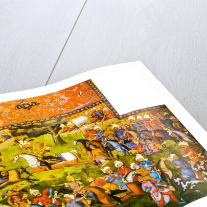 Battle of Taher-Abad or Battle of Merv with victory of Shah Ismail I over Muhammad Shaybani Khan, Reception Hall, Chehel Sotun, 1647 by Persian School