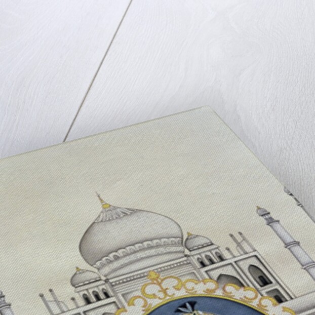 Portrait of Arjumand Banu Begum Mumtaz-i Mahal and the Taj Mahal, built to house her tomb by her husband Shah Jahan by School Indian