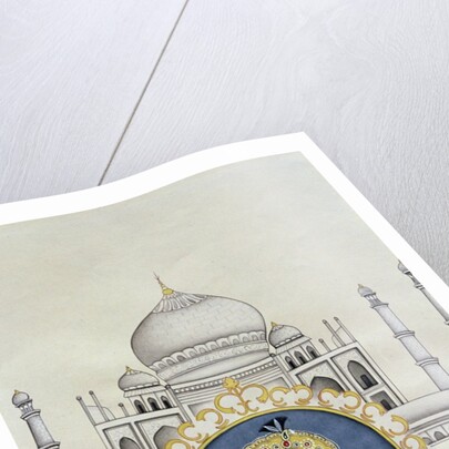 Portrait of Arjumand Banu Begum Mumtaz-i Mahal and the Taj Mahal, built to house her tomb by her husband Shah Jahan by School Indian