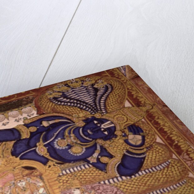 Wall Painting of the God Vishnu Resting on a Snake by School Indian