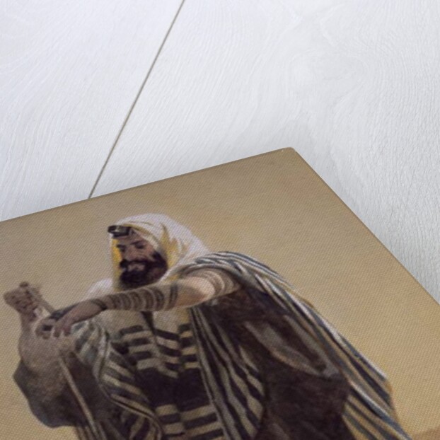 A Jerusalemite Shepherd Winding the Phylacteries for the Hand, 1895 by Carl Haag