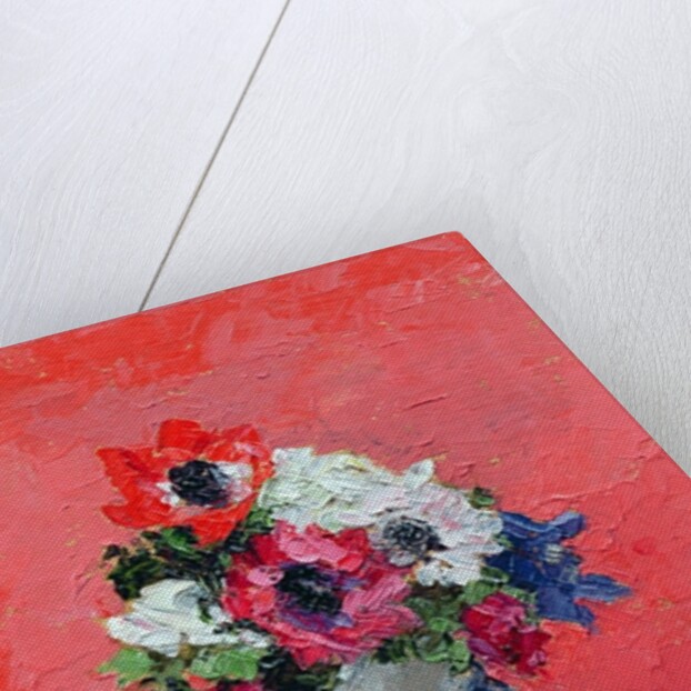 Anemones on a red ground, 1992 by Diana Schofield