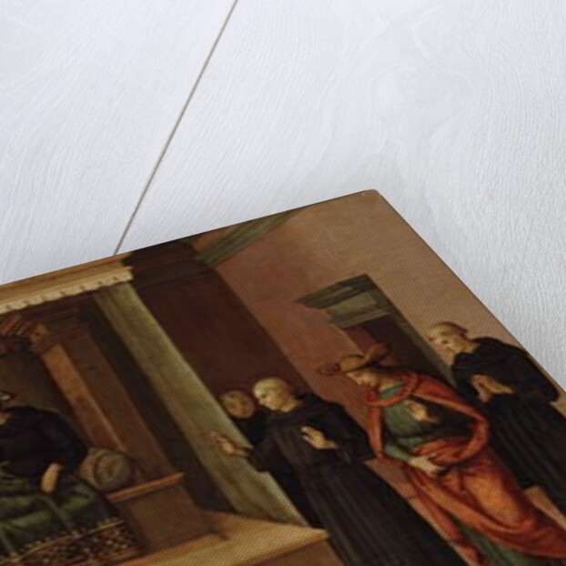 St. Nicholas of Tolentino restoring two partridges to life, c.1500-30 by Pietro Perugino