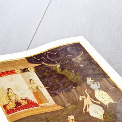 Krishna playing the flute followed by four dancers, Rajasthan by Indian School