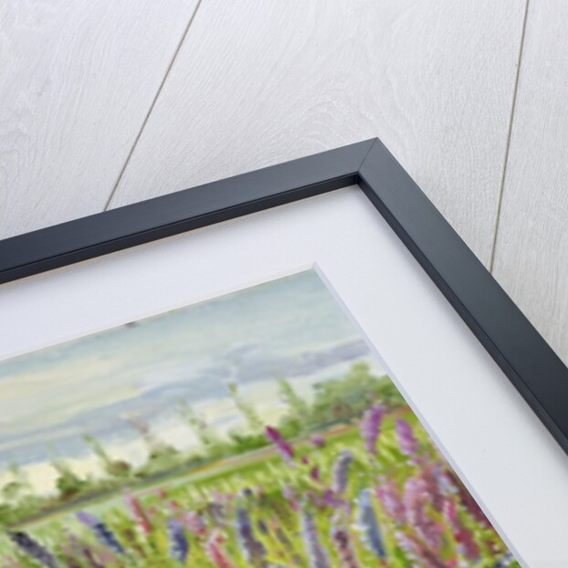 Delphiniums and Emerging Sun, 1991 by Timothy Easton