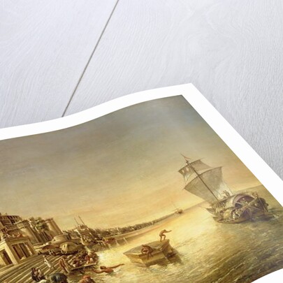 View of Benares with People Bathing and Praying in the Ganges by August Theodor Schoefft