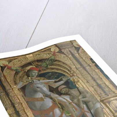 St. Martin sharing his cloak with the beggar, detail from a polyptych, 1485 by Bernadino & Zenale B. (1436-1526) Butinone