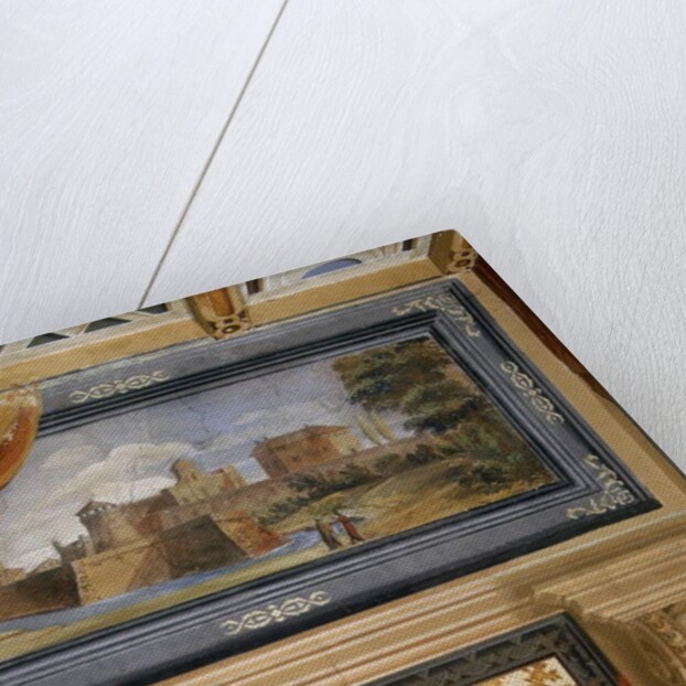 Rural landscape with buildings by Guercino