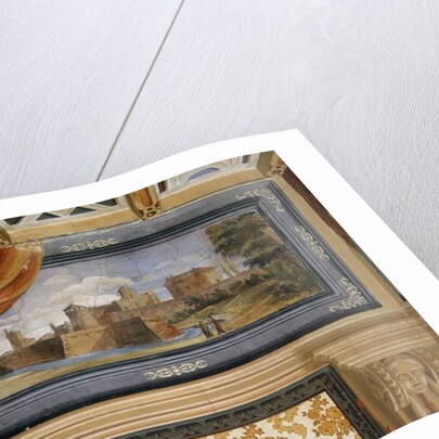 Rural landscape with buildings by Guercino