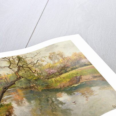 French River Landscape with a Flowering Tree by Fritz Thaulow