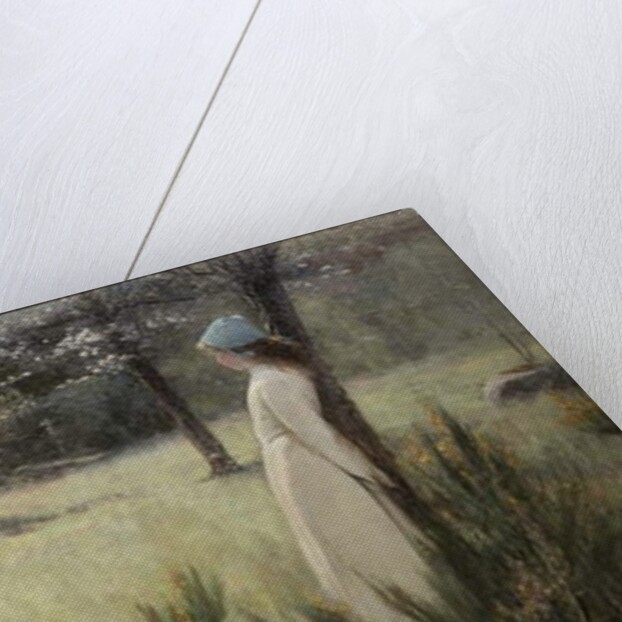 The Young Shepherdess and Her Goat in a Springtime Pasture by Edwin Sherwood Calvert