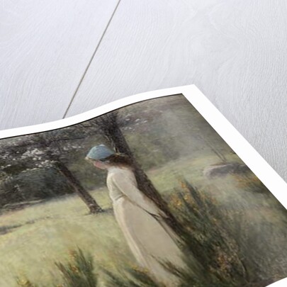 The Young Shepherdess and Her Goat in a Springtime Pasture by Edwin Sherwood Calvert