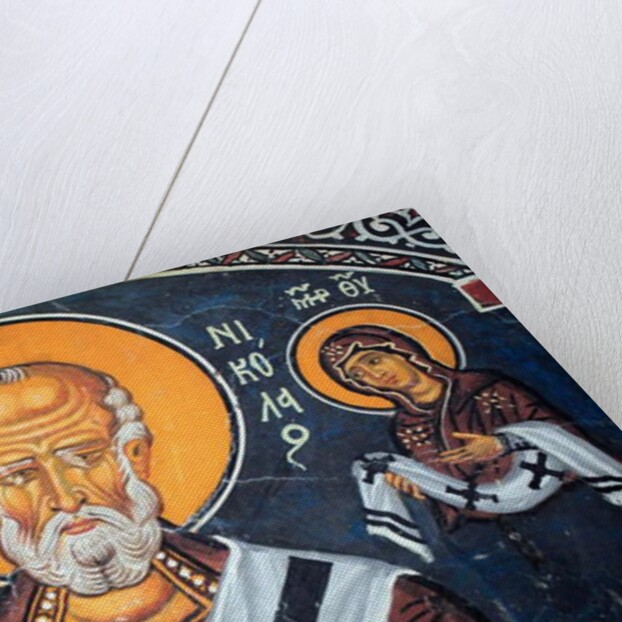 Saint Nicholas surrounds Christ and Mary Byzantine fresco by Anonymous