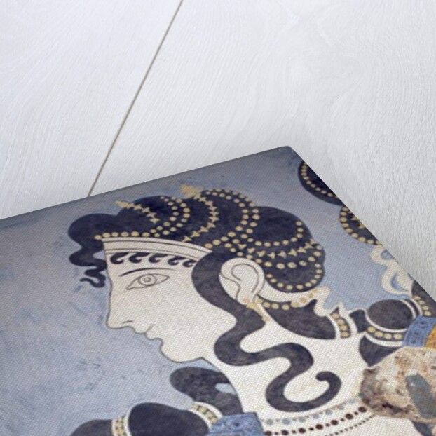 Minoan art. Details of the Ladies in blue fresco by Minoan Minoan