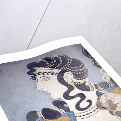 Minoan art. Details of the Ladies in blue fresco by Minoan Minoan