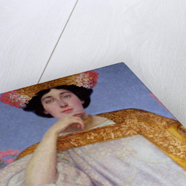 Portrait of a Woman in a Golden Dress, painted in collaboration with Ernst Klimt Franz Matsch and his studio, 1886-87 by Gustav Klimt