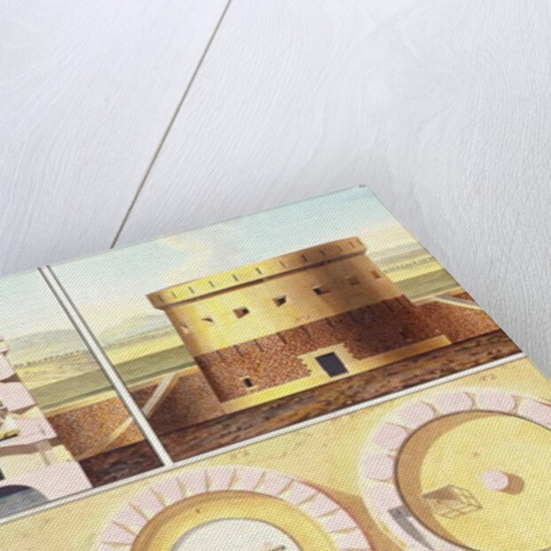 Design for a Fortification on the Outskirts of Paris - a Perspective View, Section and Three Floor Plans of the Central Tower, c.1813 by French School