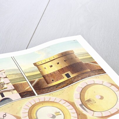 Design for a Fortification on the Outskirts of Paris - a Perspective View, Section and Three Floor Plans of the Central Tower, c.1813 by French School