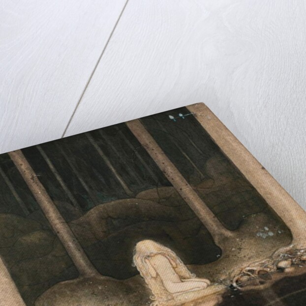 Princess Tuvstarr looking at the water of the lake with nostalgia, 1913 by John Bauer