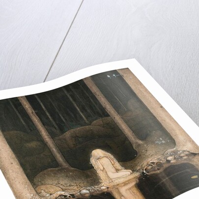 Princess Tuvstarr looking at the water of the lake with nostalgia, 1913 by John Bauer