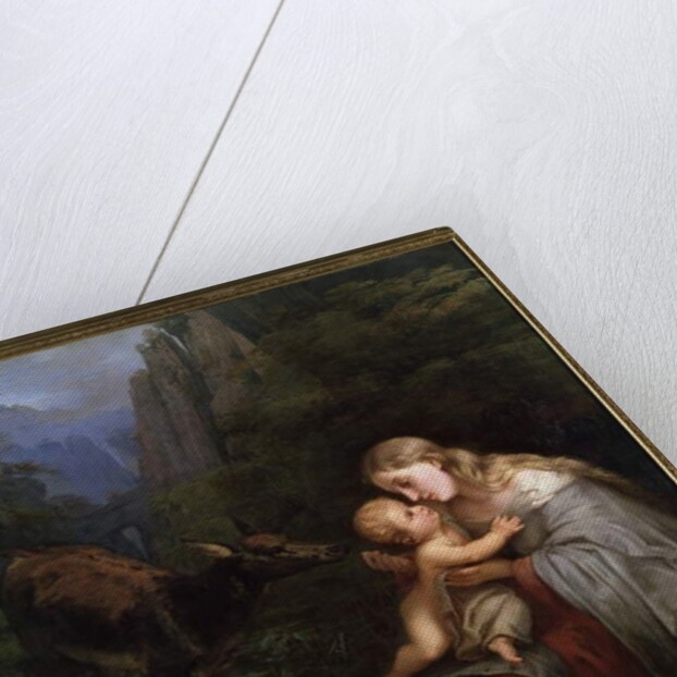 Genevieve de Brabant and her child abandoned in the wild forest by W. Herbig