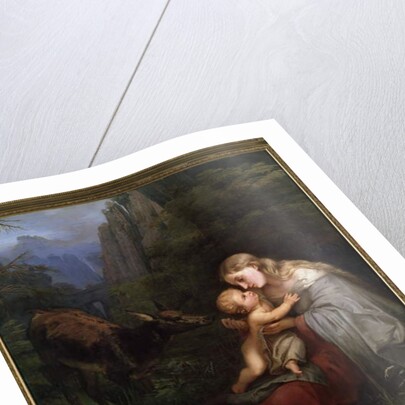 Genevieve de Brabant and her child abandoned in the wild forest by W. Herbig