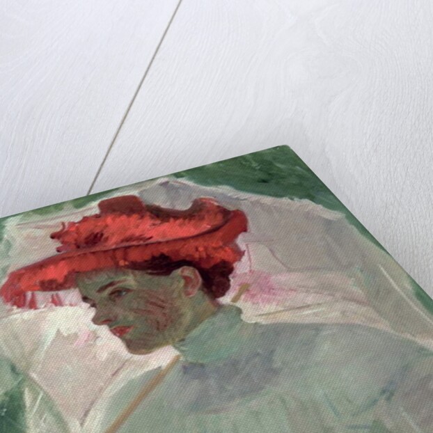 Woman with Red Hat and Parasol by Frank Duveneck