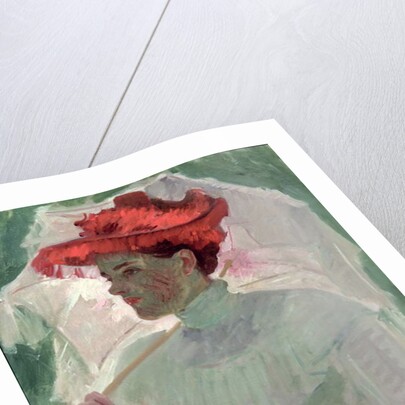 Woman with Red Hat and Parasol by Frank Duveneck