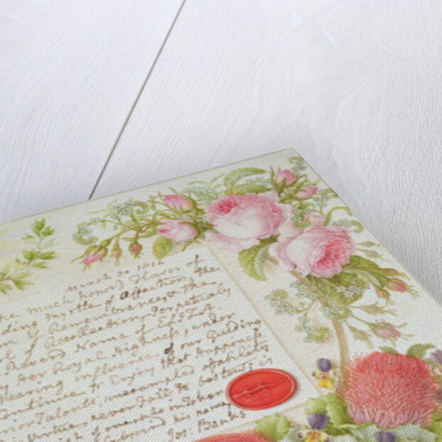 A surround of mixed flowers with an inscribed message by Joseph Banks, 1814 by Francis Bauer