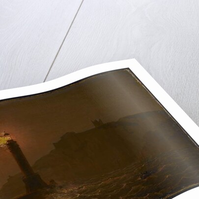 A Lighthouse on fire at night by Joseph Wright of Derby