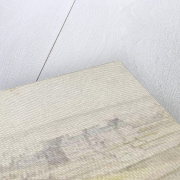 Distant view of a town with a chateau on the right by Adam Frans van der Meulen