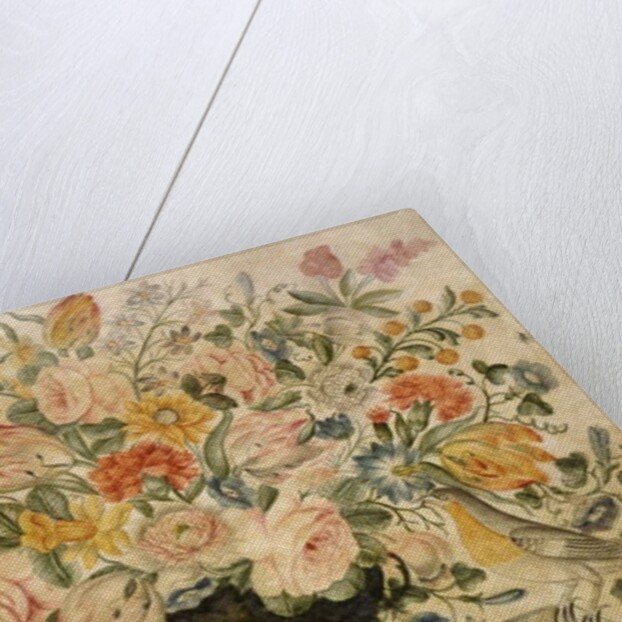 An urn containing flowers on a ledge with two birds, 1600 by Octavianus Montfort