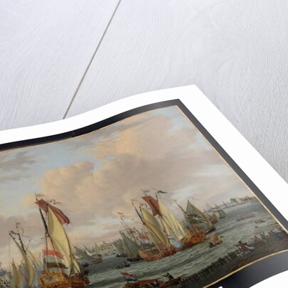 A marine sham-fight on the Y before Amsterdam, before 1710 by Abraham Storck