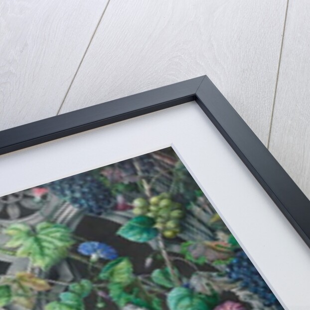 Bunches of Roses, Ipomoea and Grape-vines, Around an Arcade in a Fanciful Gothic Style, Two Birds, Species Unknown, and a Tiger Moth by Eugene Joseph Prevost