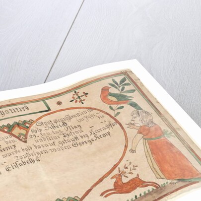 Birth and Baptismal Certificate for Johannes Kemp by Springing Deer Artist