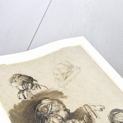 Three Studies of a Child and One of an Old Woman by Rembrandt Harmensz. van Rijn
