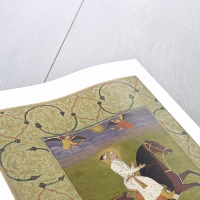 Equestrian portrait of Shahjahan, detached album folio, 1750-1770 by School Mughal