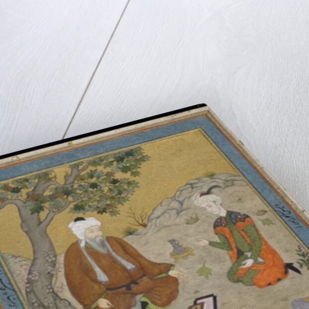 Holy man with prince and attendants, detached album folio with painting, c.1900 by Indian School