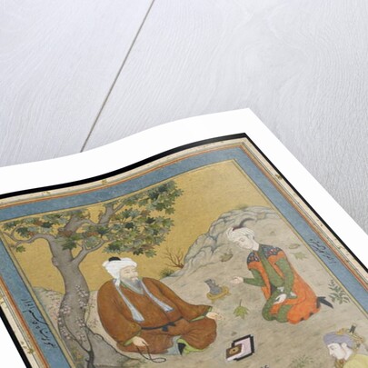 Holy man with prince and attendants, detached album folio with painting, c.1900 by Indian School