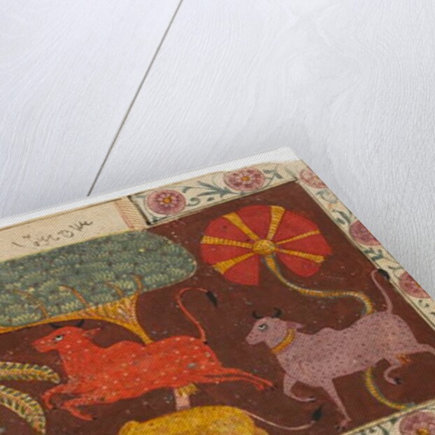 Krishna and Cows at a Pond by Indian School