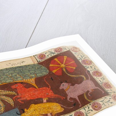 Krishna and Cows at a Pond by Indian School